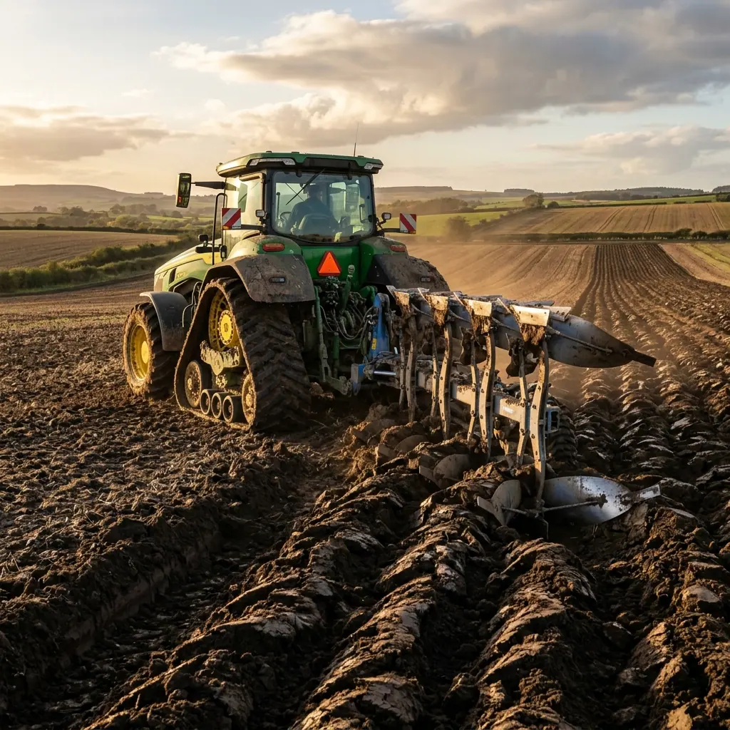 Plough working through prepared soil